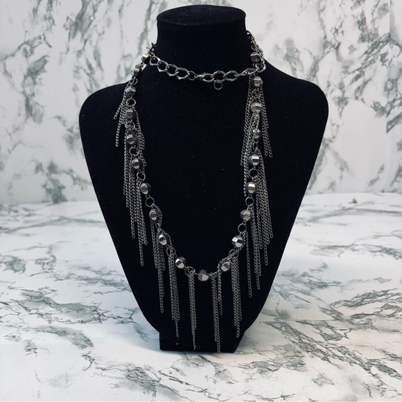 Elegant Silver Chain Fringe Necklace - Picture 1 of 7